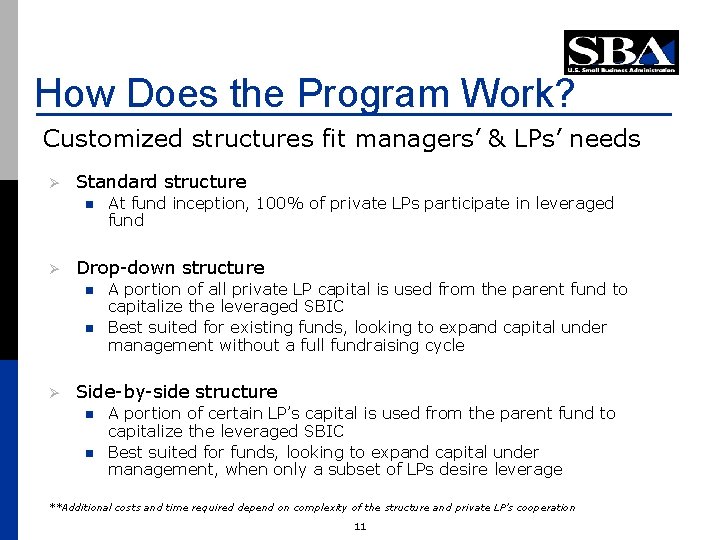How Does the Program Work? Customized structures fit managers’ & LPs’ needs Ø Standard