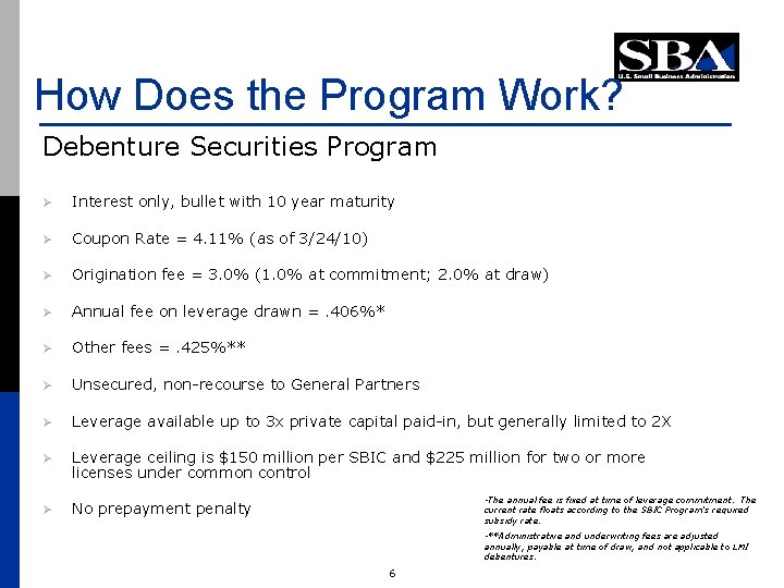 How Does the Program Work? Debenture Securities Program Ø Interest only, bullet with 10