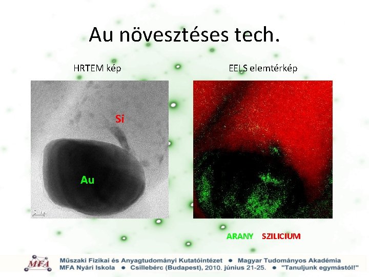 Au növesztéses tech. HRTEM kép EELS elemtérkép Si Au ARANY SZILICIUM 