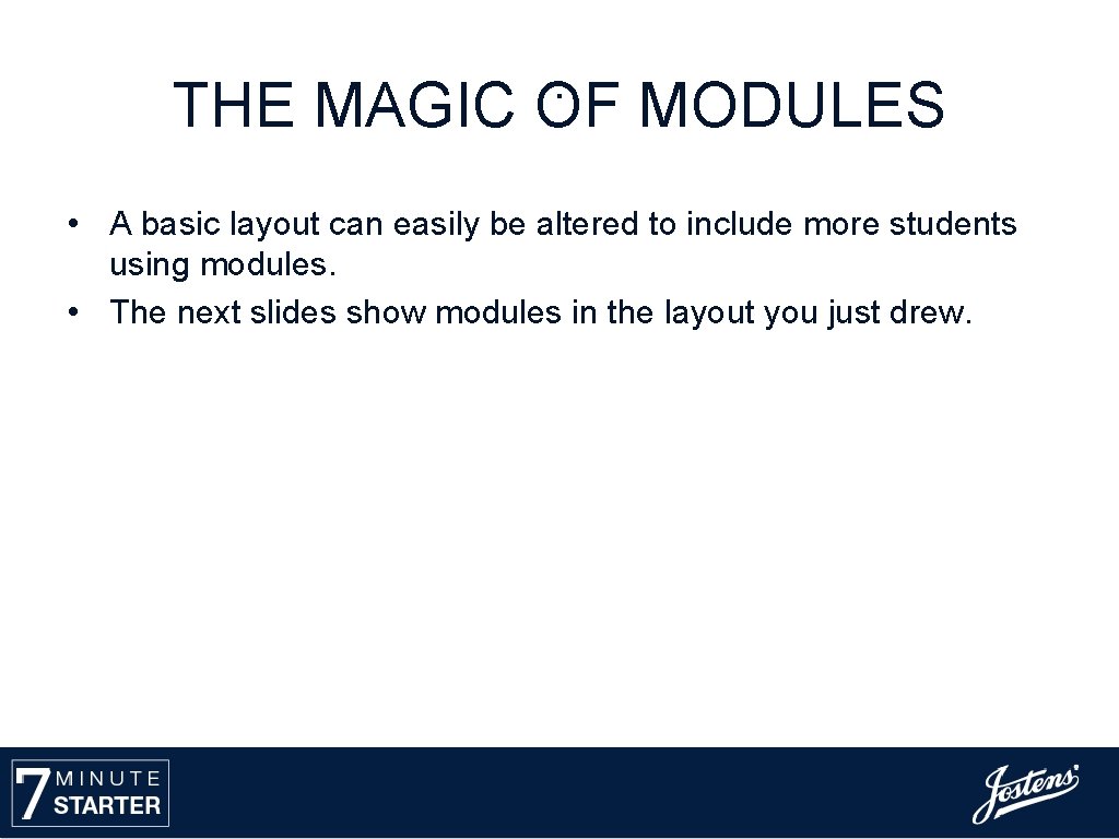 . THE MAGIC OF MODULES • A basic layout can easily be altered to