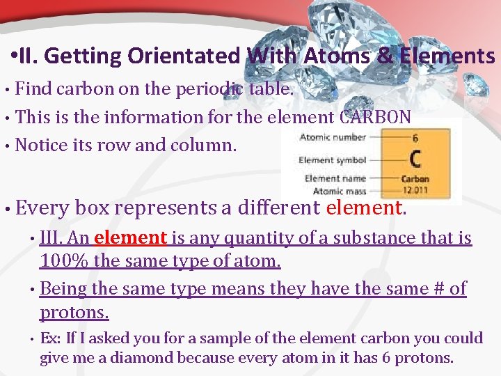  • II. Getting Orientated With Atoms & Elements Find carbon on the periodic