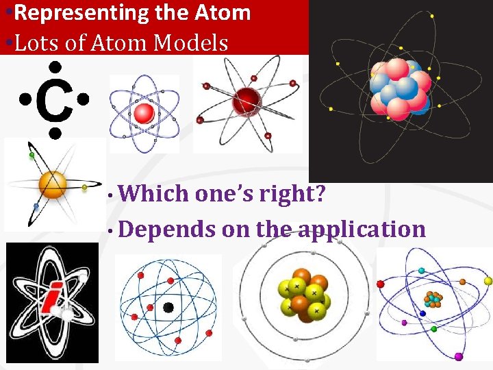  • Representing the Atom • Lots of Atom Models • Which one’s right?
