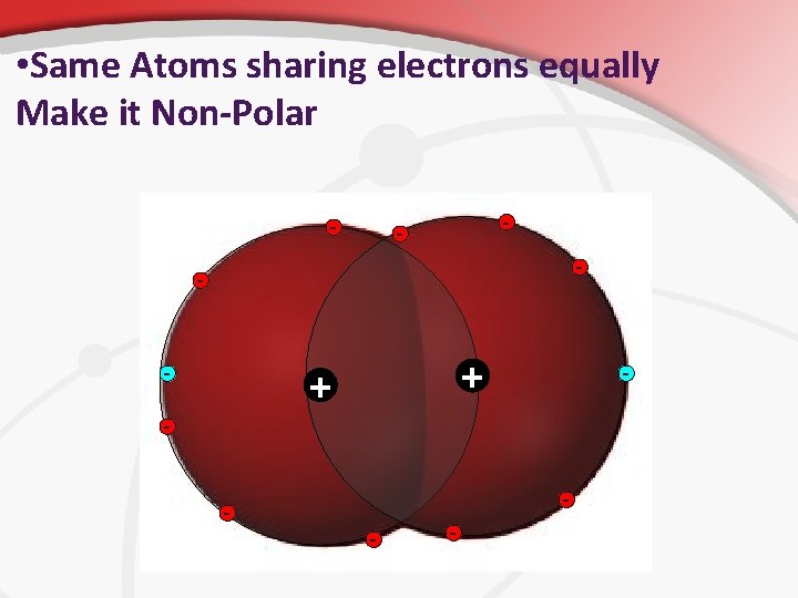  • Same Atoms sharing electrons equally Make it Non-Polar - - - +