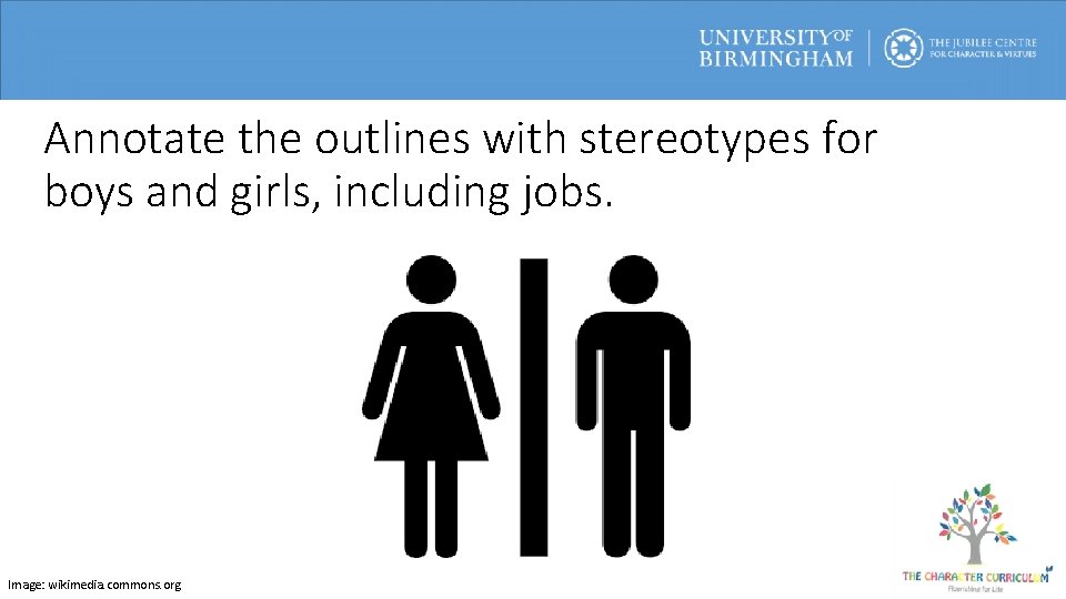 Annotate the outlines with stereotypes for boys and girls, including jobs. Image: wikimedia. commons.