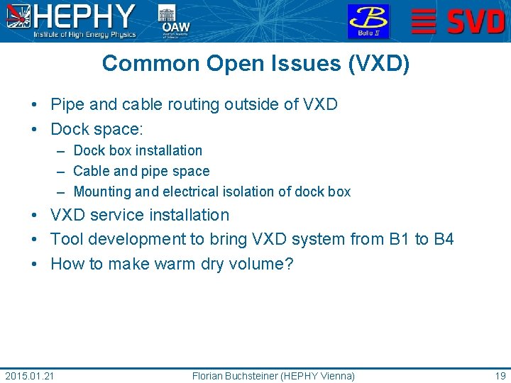 Common Open Issues (VXD) • Pipe and cable routing outside of VXD • Dock
