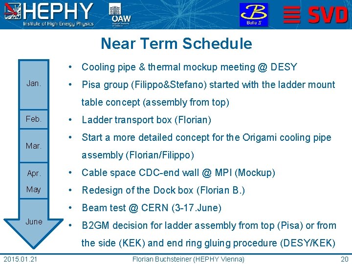 Near Term Schedule • Cooling pipe & thermal mockup meeting @ DESY Jan. •