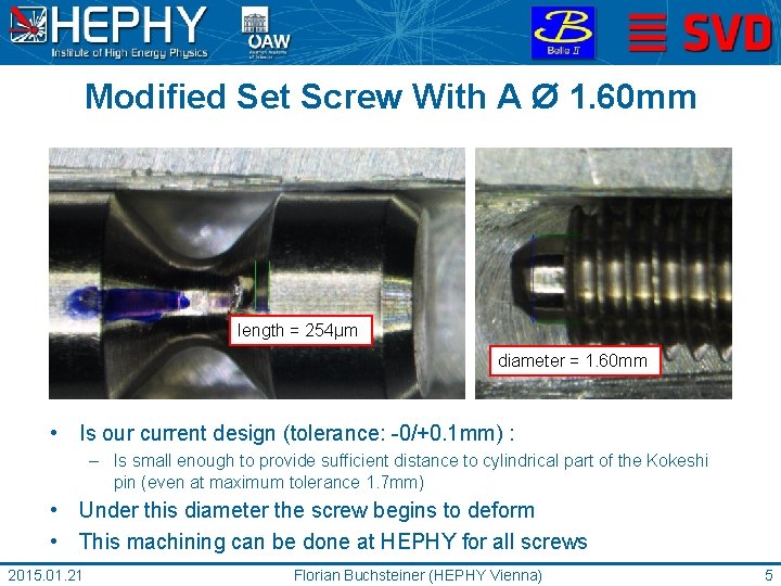 Modified Set Screw With A Ø 1. 60 mm length = 254µm diameter =