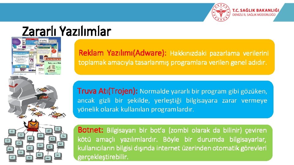 Zararlı Yazılımlar Reklam Yazılımı(Adware): Hakkınızdaki pazarlama verilerini toplamak amacıyla tasarlanmış programlara verilen genel adıdır.