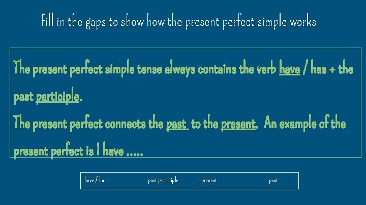 Fill in the gaps to show the present perfect simple works The present perfect