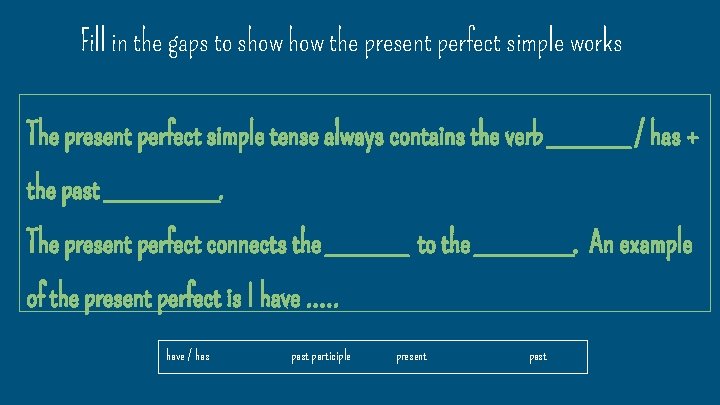 Fill in the gaps to show the present perfect simple works The present perfect