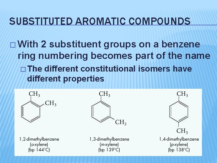 SUBSTITUTED AROMATIC COMPOUNDS � With 2 substituent groups on a benzene ring numbering becomes