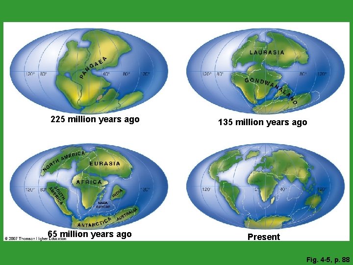 225 million years ago 65 million years ago 135 million years ago Present Fig.