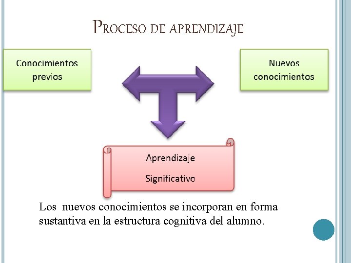 PROCESO DE APRENDIZAJE Los nuevos conocimientos se incorporan en forma sustantiva en la estructura PROCESO DE APRENDIZAJE Los nuevos conocimientos se incorporan en forma sustantiva en la estructura