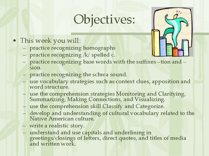 Objectives: • This week you will: – practice recognizing homographs – practice recognizing /k/