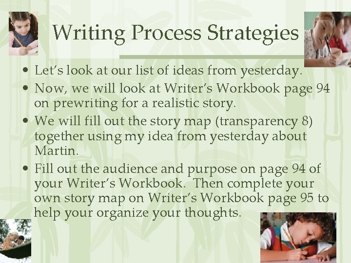 Writing Process Strategies • Let’s look at our list of ideas from yesterday. •