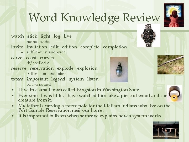 Word Knowledge Review watch stick light log live – homographs invite invitation edition complete