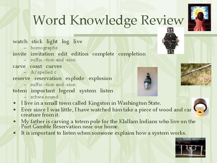 Word Knowledge Review watch stick light log live – homographs invite invitation edition complete