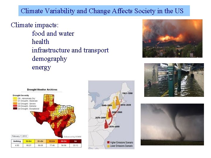 Climate Variability and Change Affects Society in the US Climate impacts: food and water