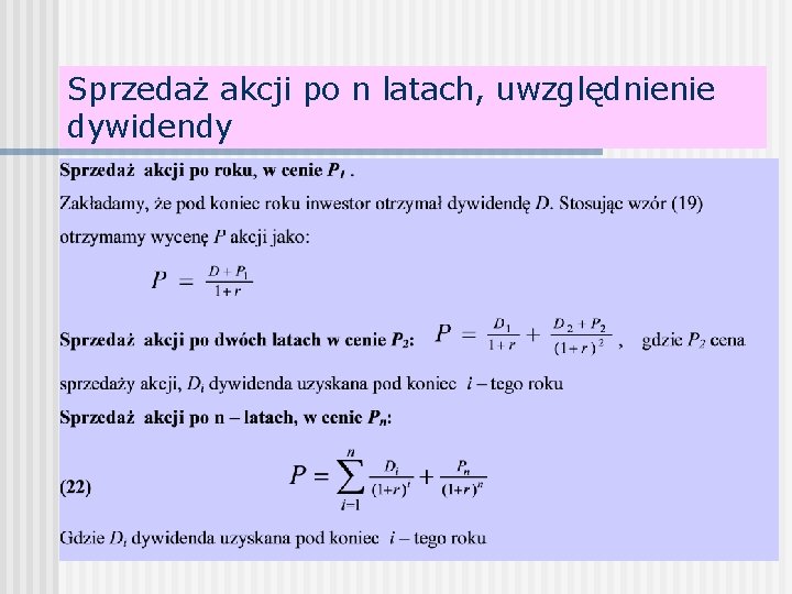 Sprzedaż akcji po n latach, uwzględnienie dywidendy 