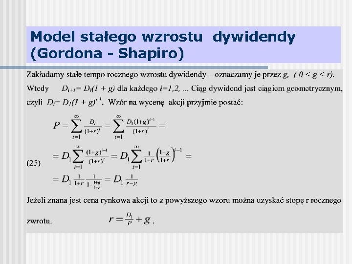 Model stałego wzrostu dywidendy (Gordona - Shapiro) 