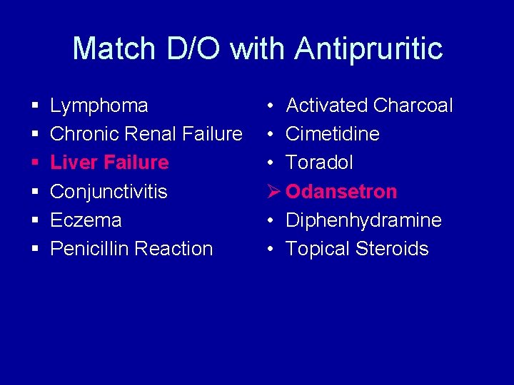 Match D/O with Antipruritic § § § Lymphoma Chronic Renal Failure Liver Failure Conjunctivitis