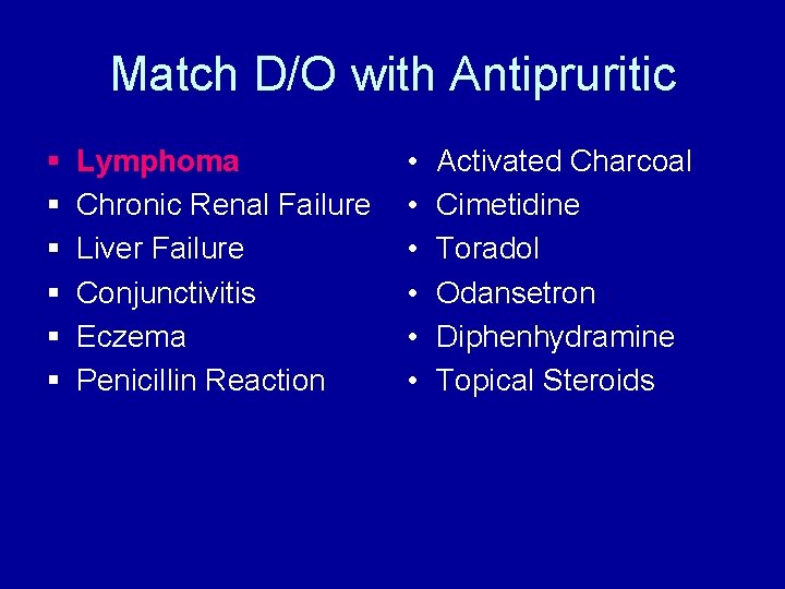 Match D/O with Antipruritic § § § Lymphoma Chronic Renal Failure Liver Failure Conjunctivitis