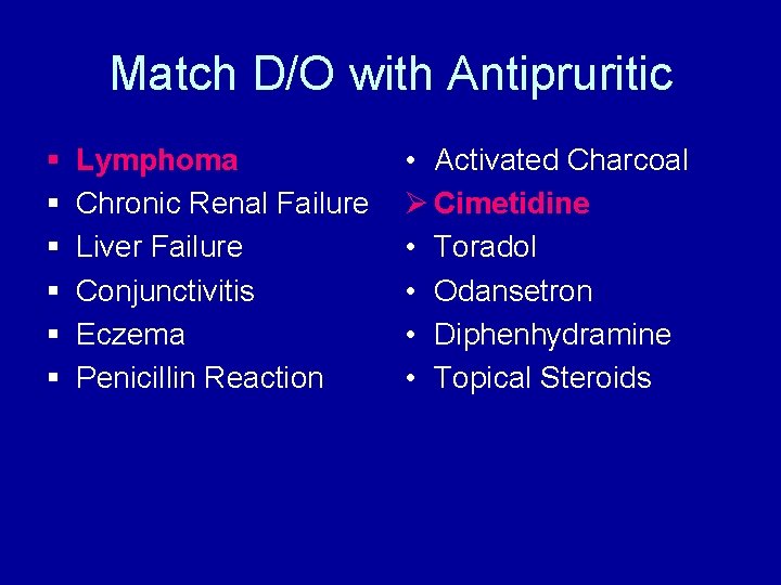 Match D/O with Antipruritic § § § Lymphoma Chronic Renal Failure Liver Failure Conjunctivitis