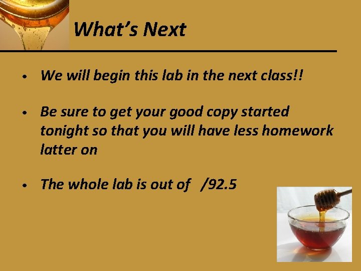 What’s Next • We will begin this lab in the next class!! • Be