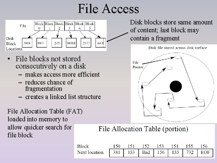 File Access Disk blocks store same amount of content; last block may contain a