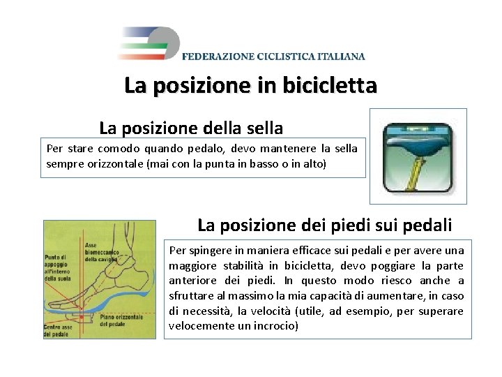 La posizione in bicicletta La posizione della sella Per stare comodo quando pedalo, devo