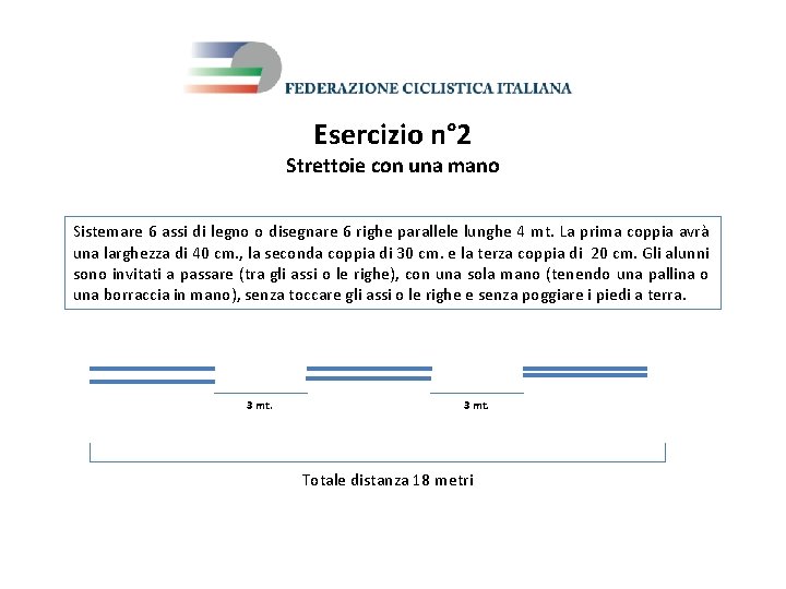 Esercizio n° 2 Strettoie con una mano Sistemare 6 assi di legno o disegnare