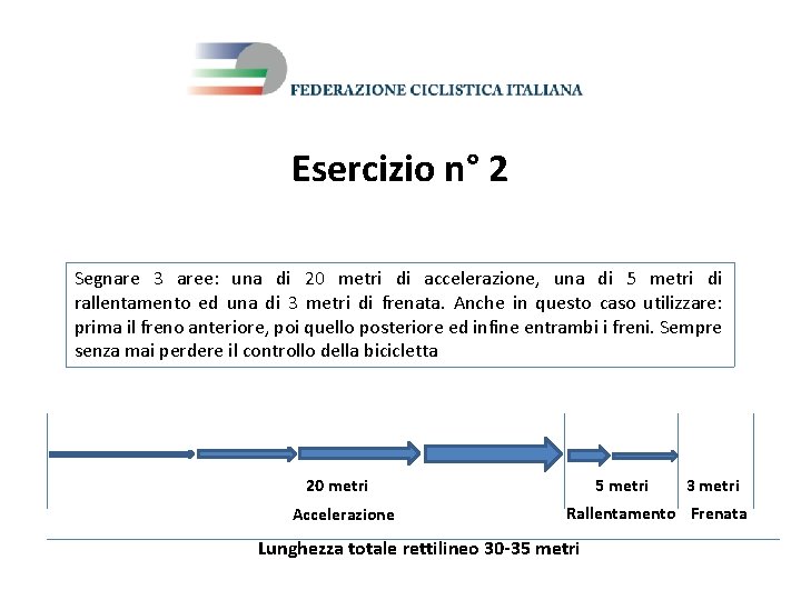 Esercizio n° 2 Segnare 3 aree: una di 20 metri di accelerazione, una di