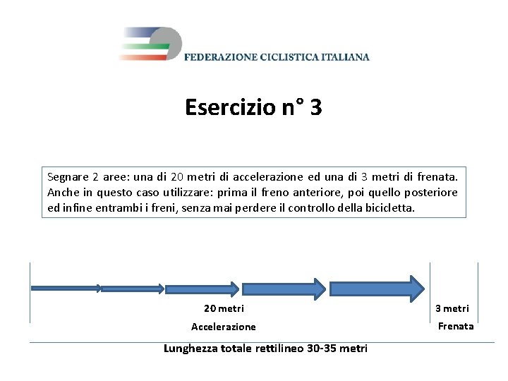 Esercizio n° 3 Segnare 2 aree: una di 20 metri di accelerazione ed una