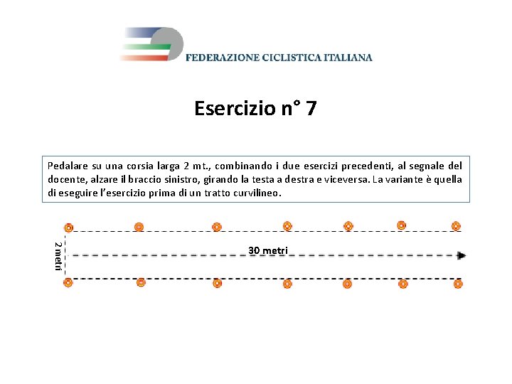 Esercizio n° 7 Pedalare su una corsia larga 2 mt. , combinando i due