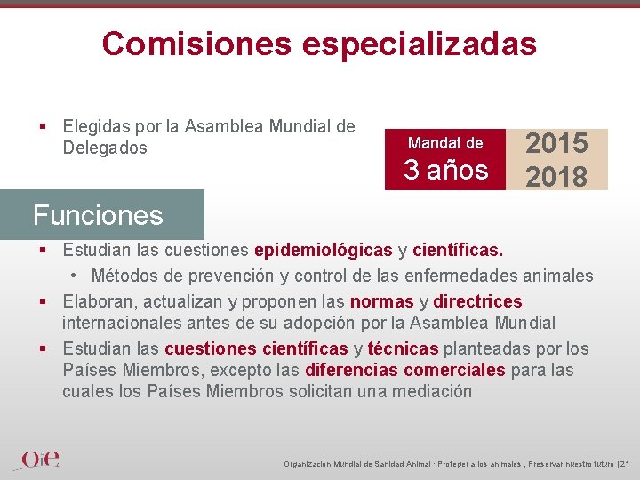 Comisiones especializadas § Elegidas por la Asamblea Mundial de Mandat de 2015 Delegados 3