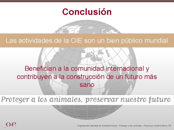 Conclusión Las actividades de la OIE son un bien público mundial Benefician a la