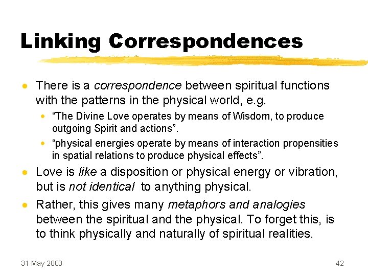 Linking Correspondences · There is a correspondence between spiritual functions with the patterns in