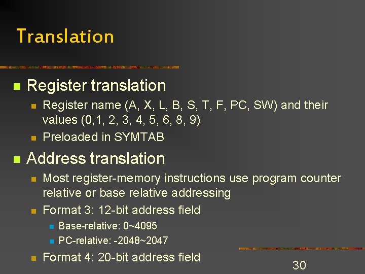 Translation n Register translation n Register name (A, X, L, B, S, T, F, Translation n Register translation n Register name (A, X, L, B, S, T, F,