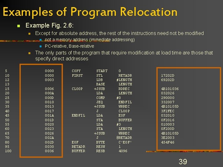 Examples of Program Relocation n Example Fig. 2. 6: n Except for absolute address, Examples of Program Relocation n Example Fig. 2. 6: n Except for absolute address,