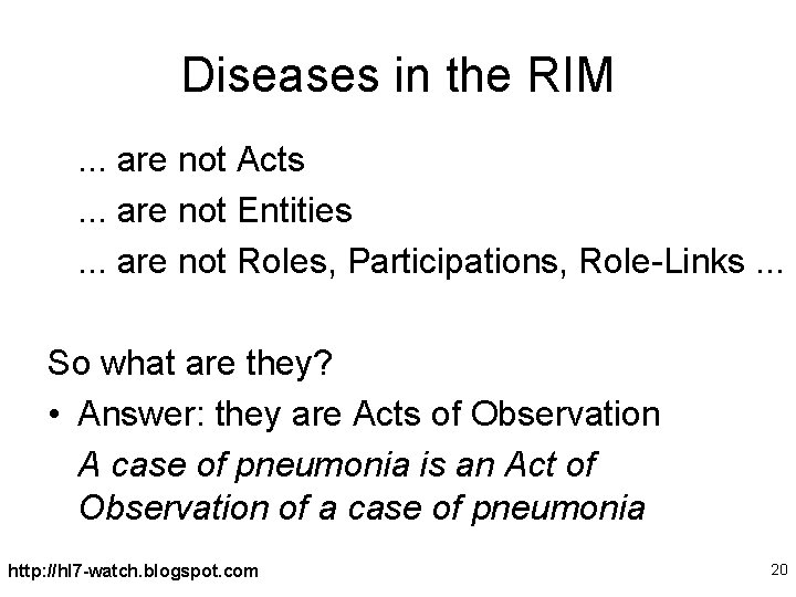 Diseases in the RIM. . . are not Acts. . . are not Entities.