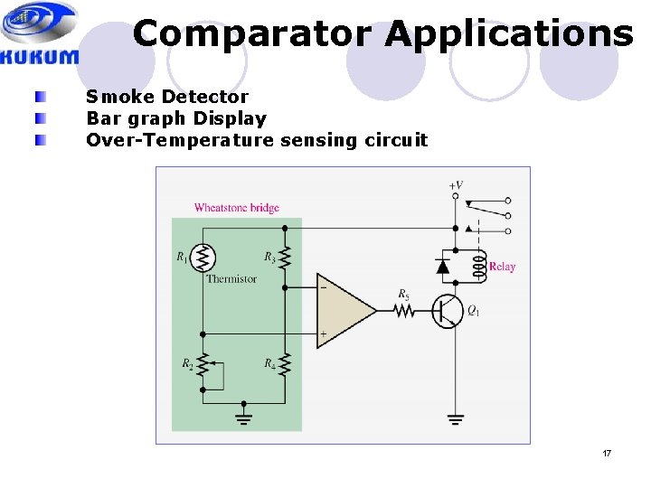  Comparator Applications Smoke Detector Bar graph Display Over-Temperature sensing circuit 17 