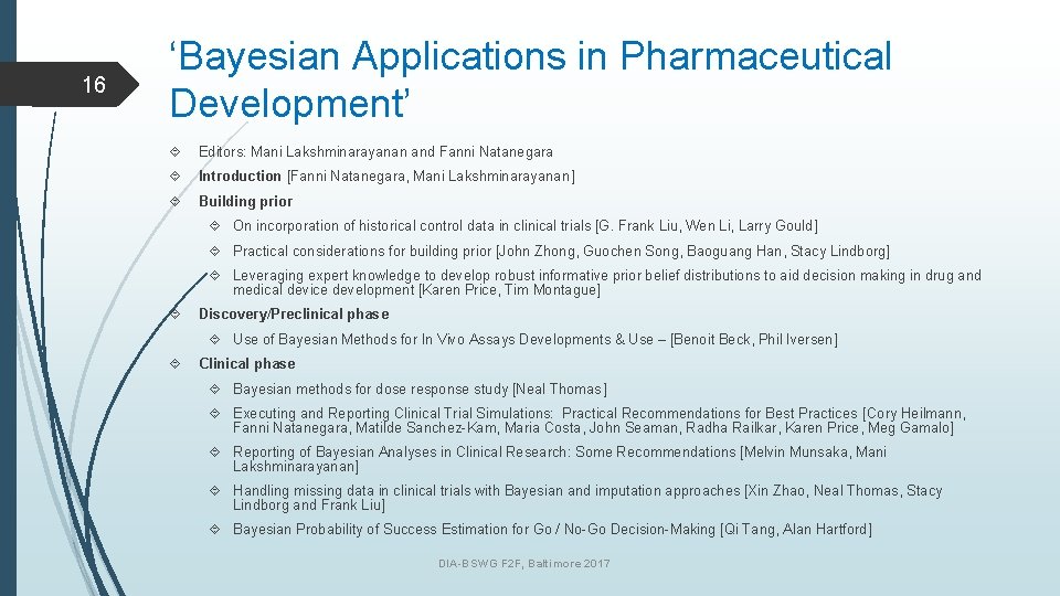 16 ‘Bayesian Applications in Pharmaceutical Development’ Editors: Mani Lakshminarayanan and Fanni Natanegara Introduction [Fanni