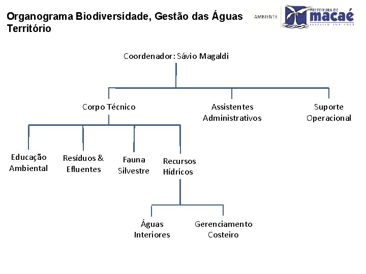 Organograma Biodiversidade, Gestão das Águas e do Território Coordenador: Sávio Magaldi Corpo Técnico Educação