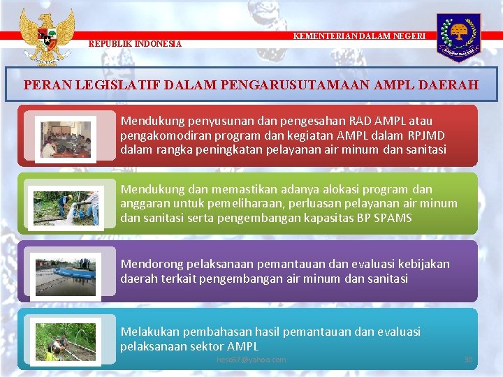 KEMENTERIAN DALAM NEGERI REPUBLIK INDONESIA PERAN LEGISLATIF DALAM PENGARUSUTAMAAN AMPL DAERAH Mendukung penyusunan dan