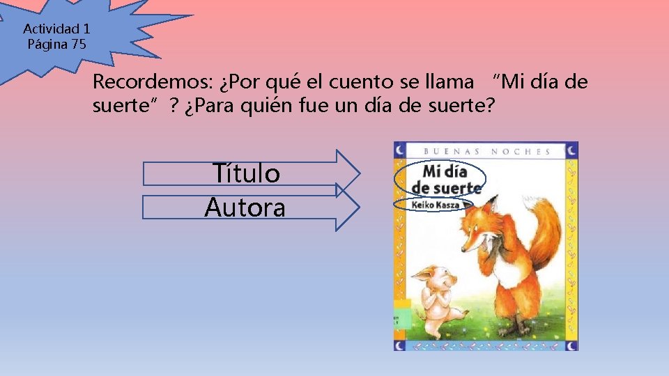 Actividad 1 Página 75 Recordemos: ¿Por qué el cuento se llama “Mi día de