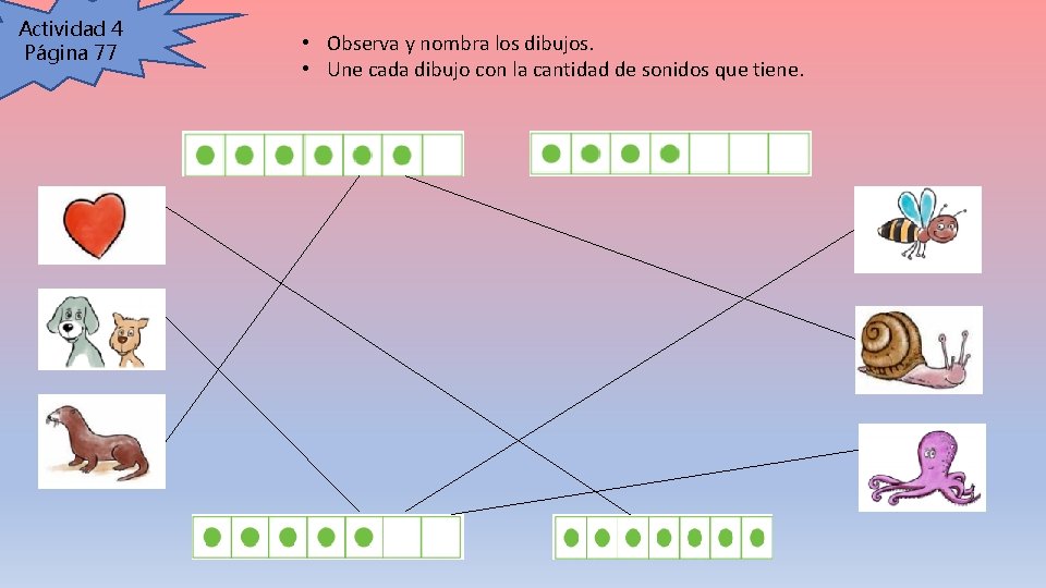 Actividad 4 Página 77 • Observa y nombra los dibujos. • Une cada dibujo