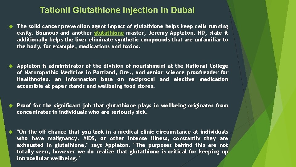 Tationil Glutathione Injection in Dubai The solid cancer prevention agent impact of glutathione helps