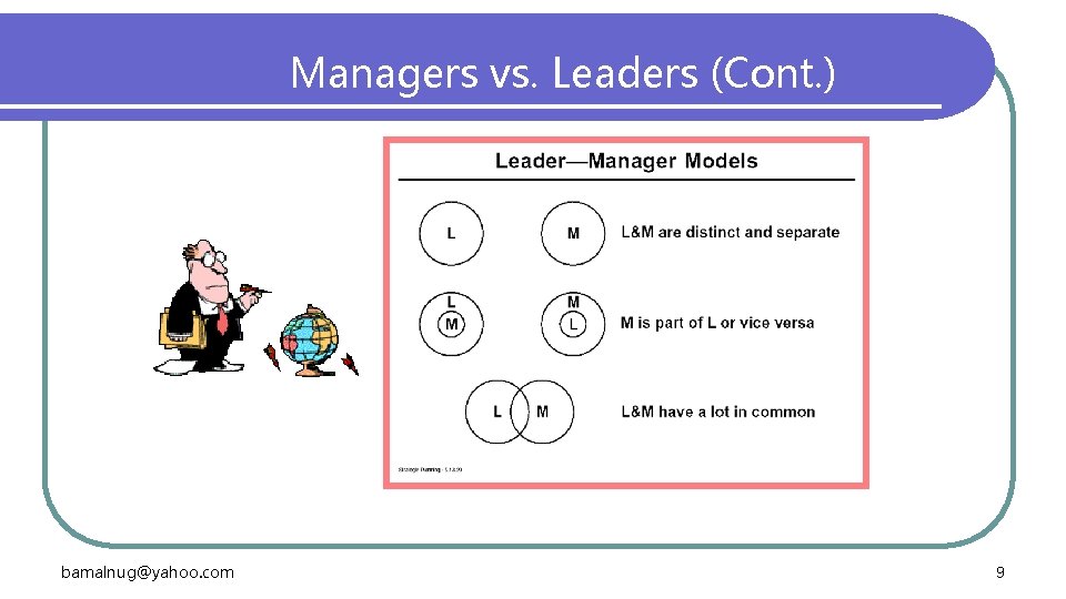 Managers vs. Leaders (Cont. ) bamalnug@yahoo. com 9 