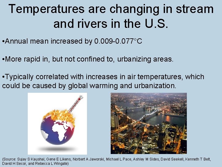Temperatures are changing in stream and rivers in the U. S. • Annual mean