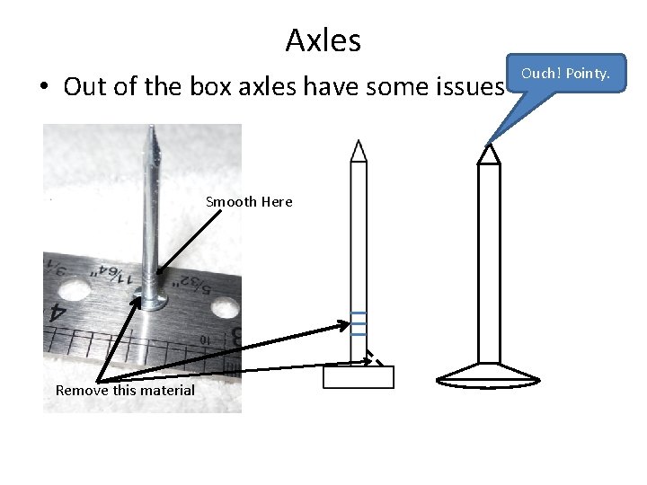 Axles • Out of the box axles have some issues Smooth Here Remove this